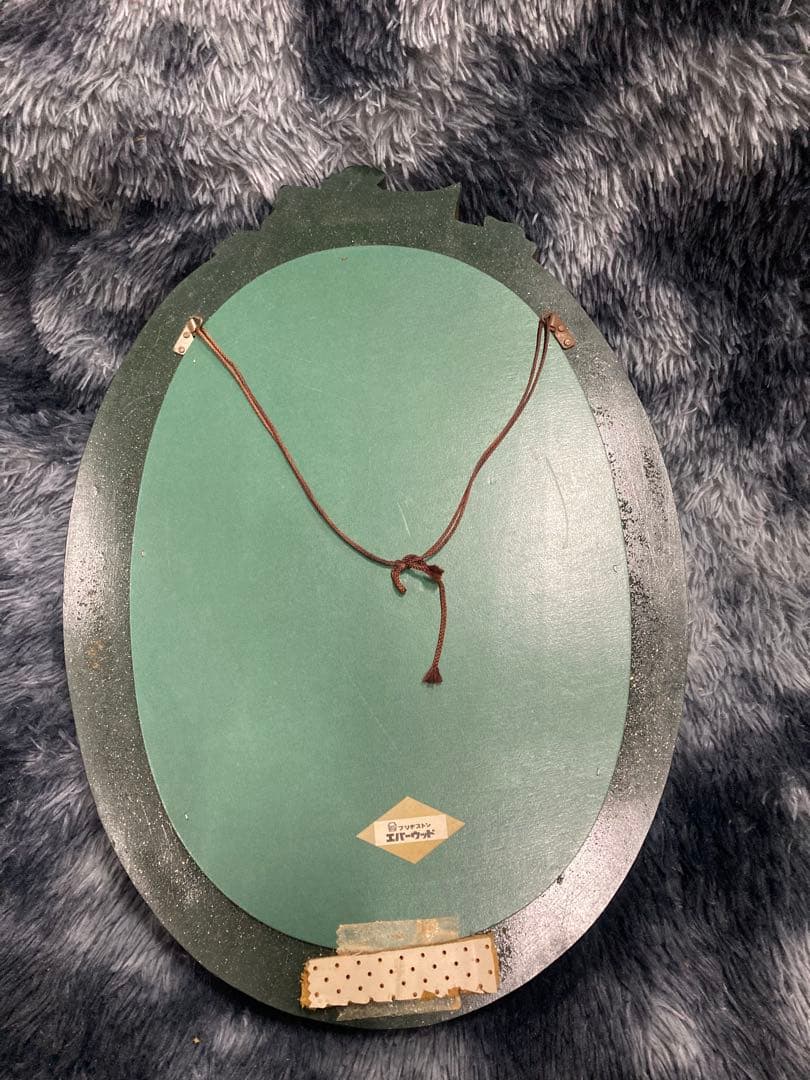 木製楕円形壁掛けミラー 花彫刻 ブリヂストン　ビーエスファミリーミラー