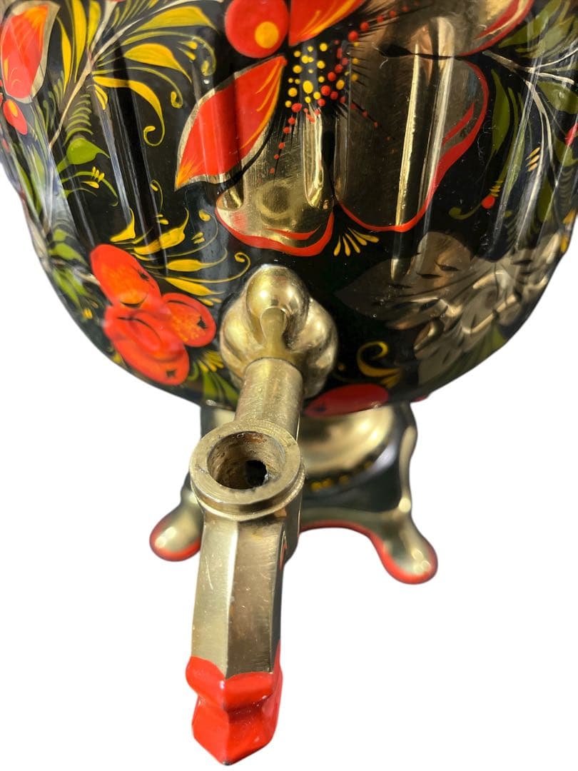 ロシア製　アンティーク サモワール　金属製 花柄