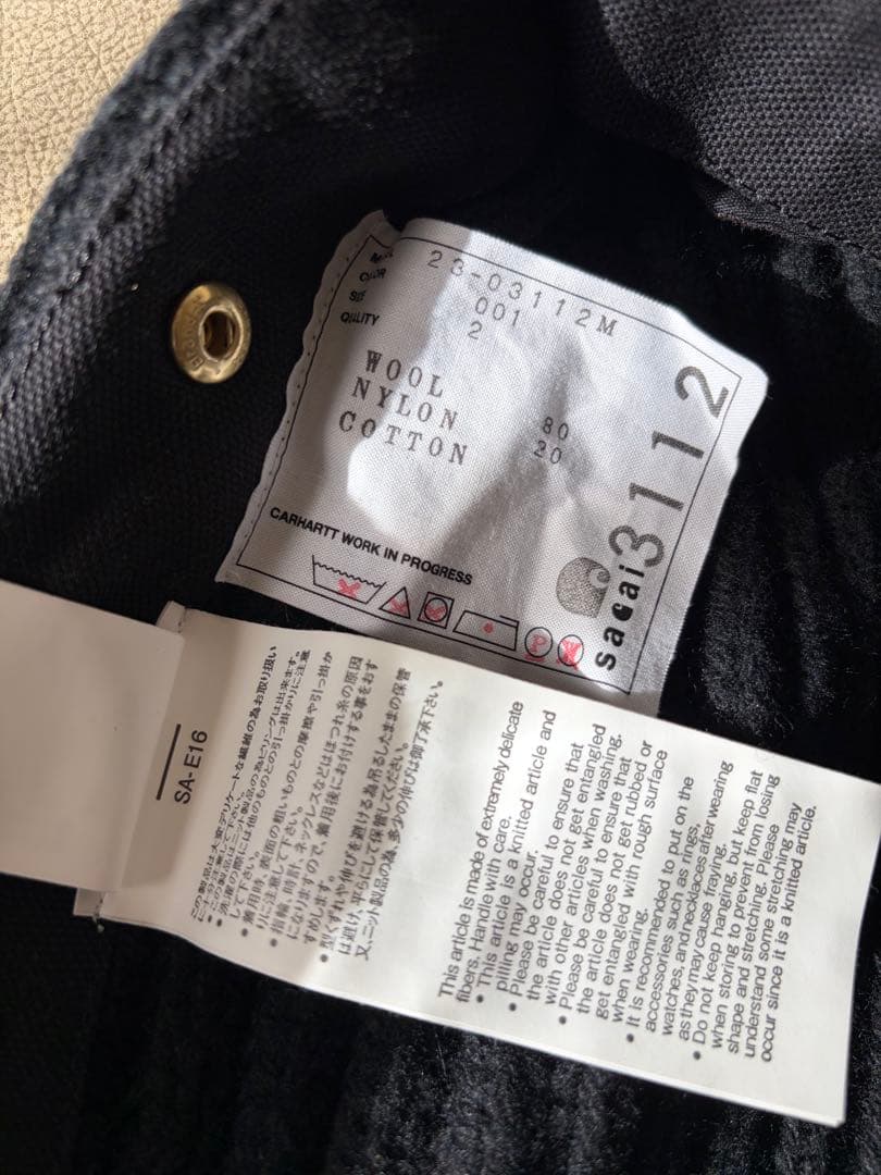 sacai Carhartt WIP ニット プルオーバー デトロイト 黒 02