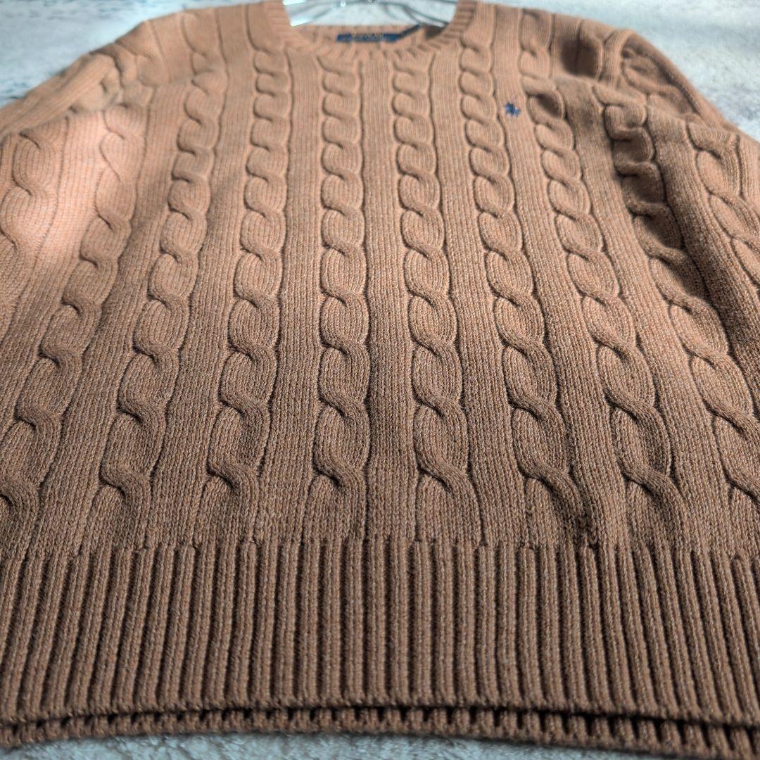 美品 ポロラルフローレン ケーブルニット ネイビーポニー刺繍 綿 ブラウン系 M