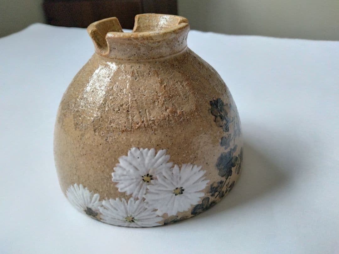 藤谷芳哉　白菊画 茶碗　水無月窯　抹茶碗　茶道具　共箱 共布 栞付 花紋様
