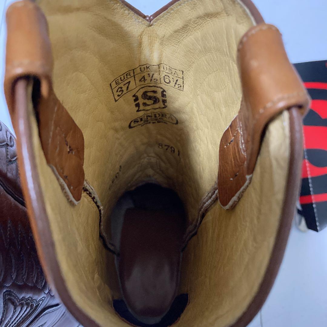 極美品 SENDORA ウエスタンブーツ 本革 刺繍 ブラウン 37 タグ付き