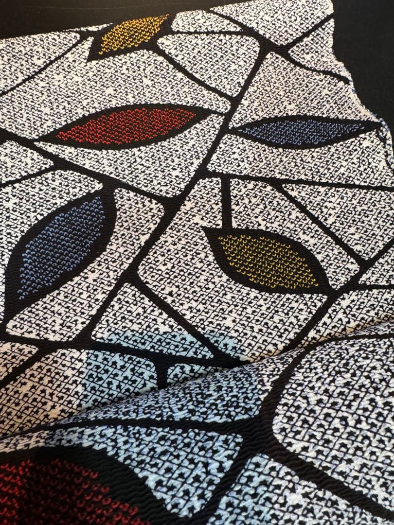 葉っぱ模様 浴衣反物　総絞り