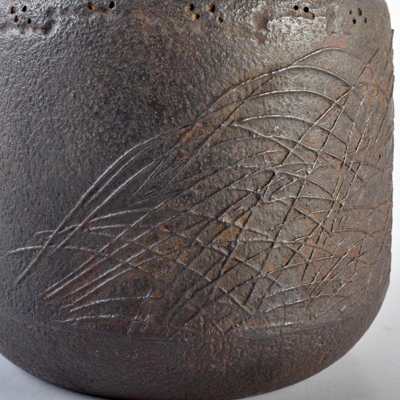 煎茶道具　南部鉄器　金澤雀州造　薄文　筒形　鉄瓶　鉄壷　D　R7726