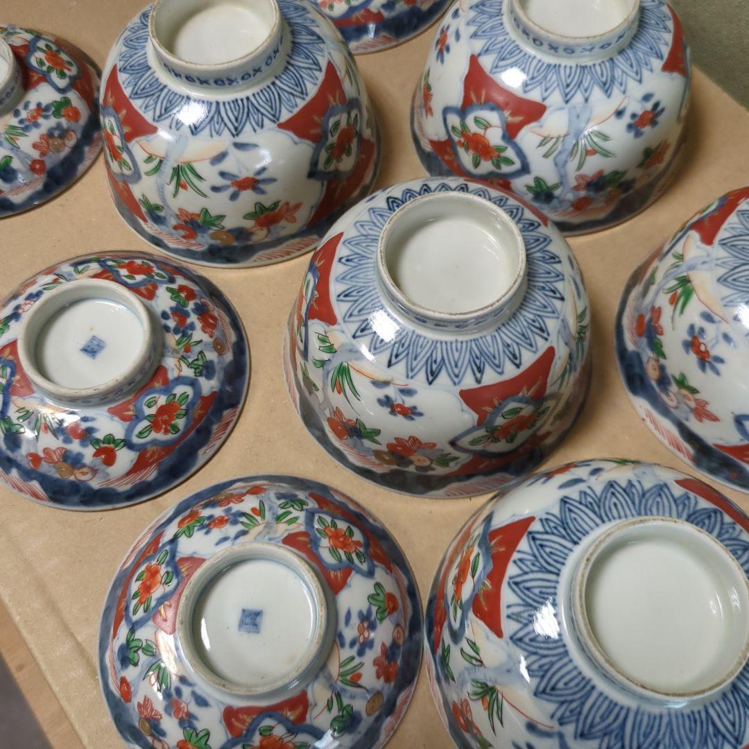 骨董 伊万里 古伊万里 蓋茶碗 色絵 煮物碗 飯碗 　アンティーク　5つ