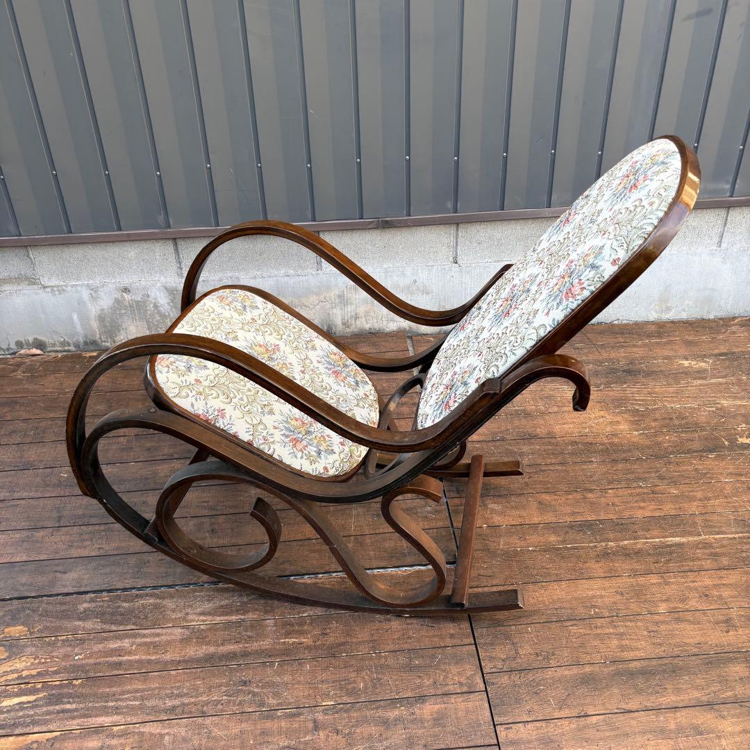 昭和レトロ 木製 ベントウッド 花柄ゴブラン織り ロッキングチェア アームチェア