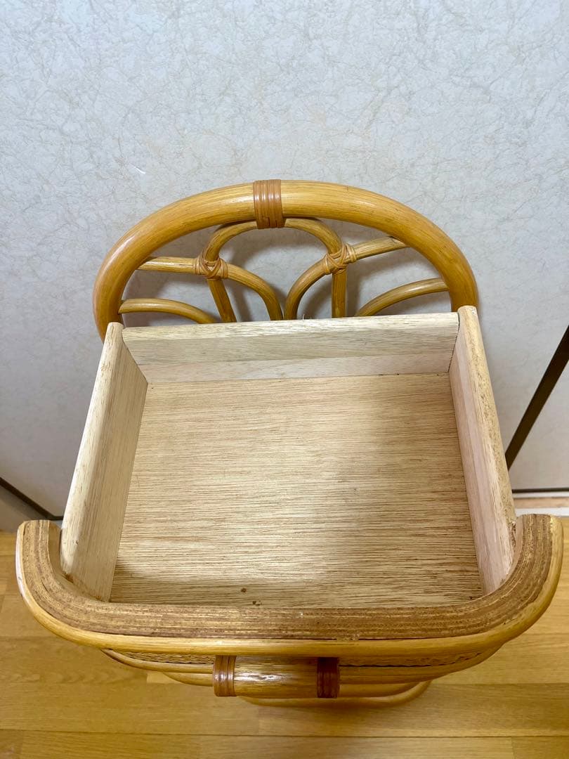 美品 ラタン 籐 電話台 キャビネット 昭和レトロ