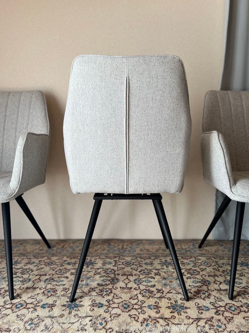 グレー 180度 回転式 肘付き ダイニングチェア 3脚セットのうちの1脚