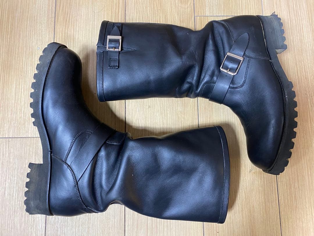 日本製　黒 レザー バックル付き エンジニアブーツ27センチ