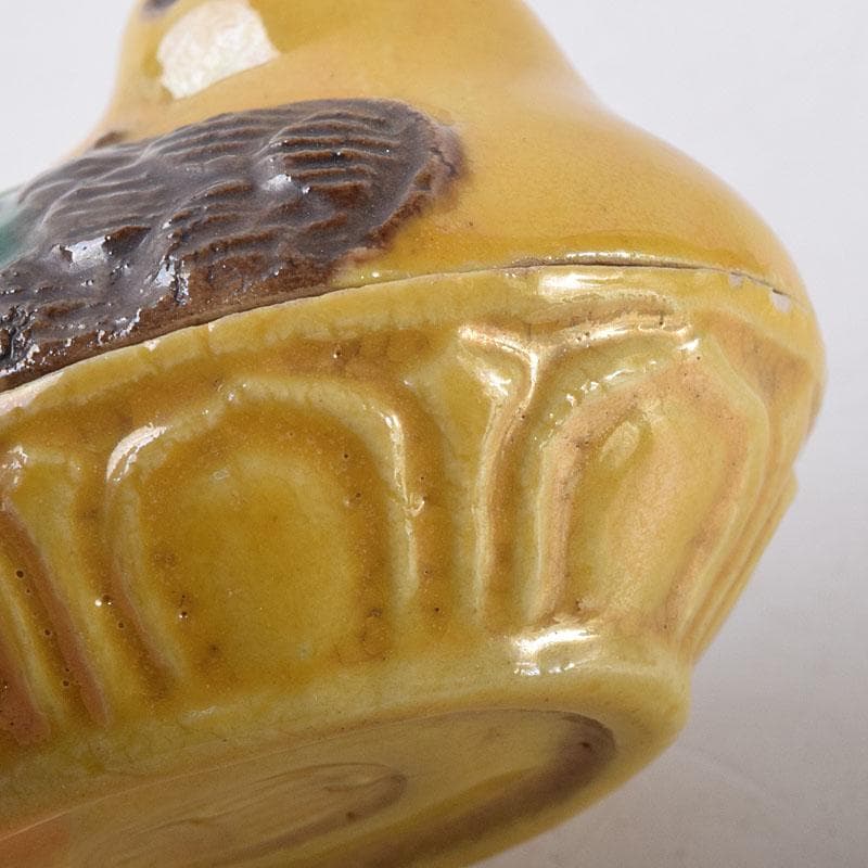 茶道具　平安竹泉造　黄交趾鳥　香合　共布共箱　V　R8622