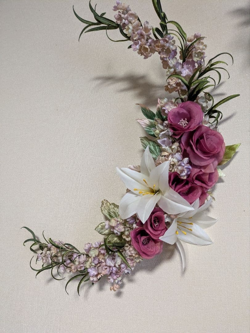 紫ピンクの布花アレンジメント2点ゆうこりん