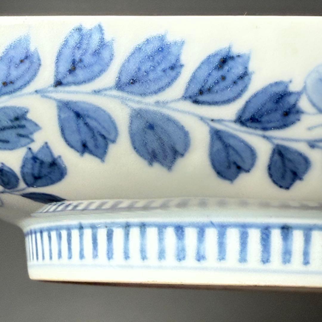 後期鍋島　江戸後期　染付楼閣山水図四方皿　共箱　緻密な絵付け　古美術　蒐集家旧蔵