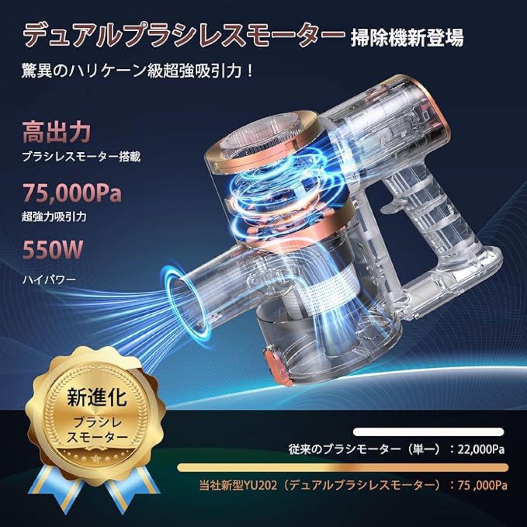 掃除機 コードレス　75Kpa　自立式　充電スタンド　グリーンLEDライト