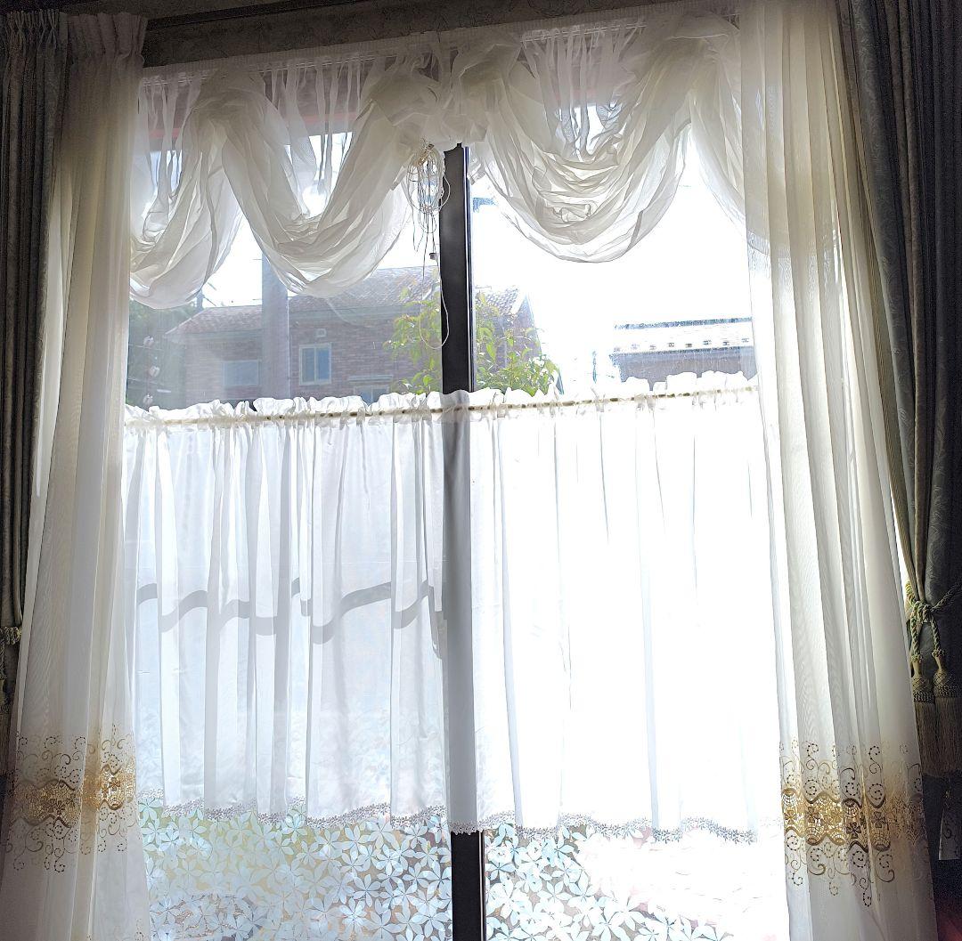 カフェカーテン【クッキー様オーダー品　ボイル＆ケミカルレース】ハンドメイド