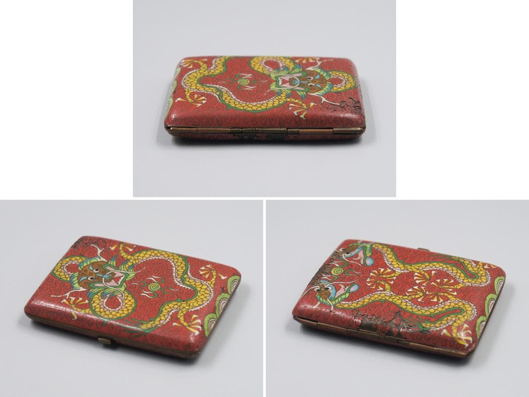 【琺】　★ 景泰藍 銅胎琺瑯彩金龍紋煙盒 ★　清代　双龍戯珠 七宝文様　文房珍玩