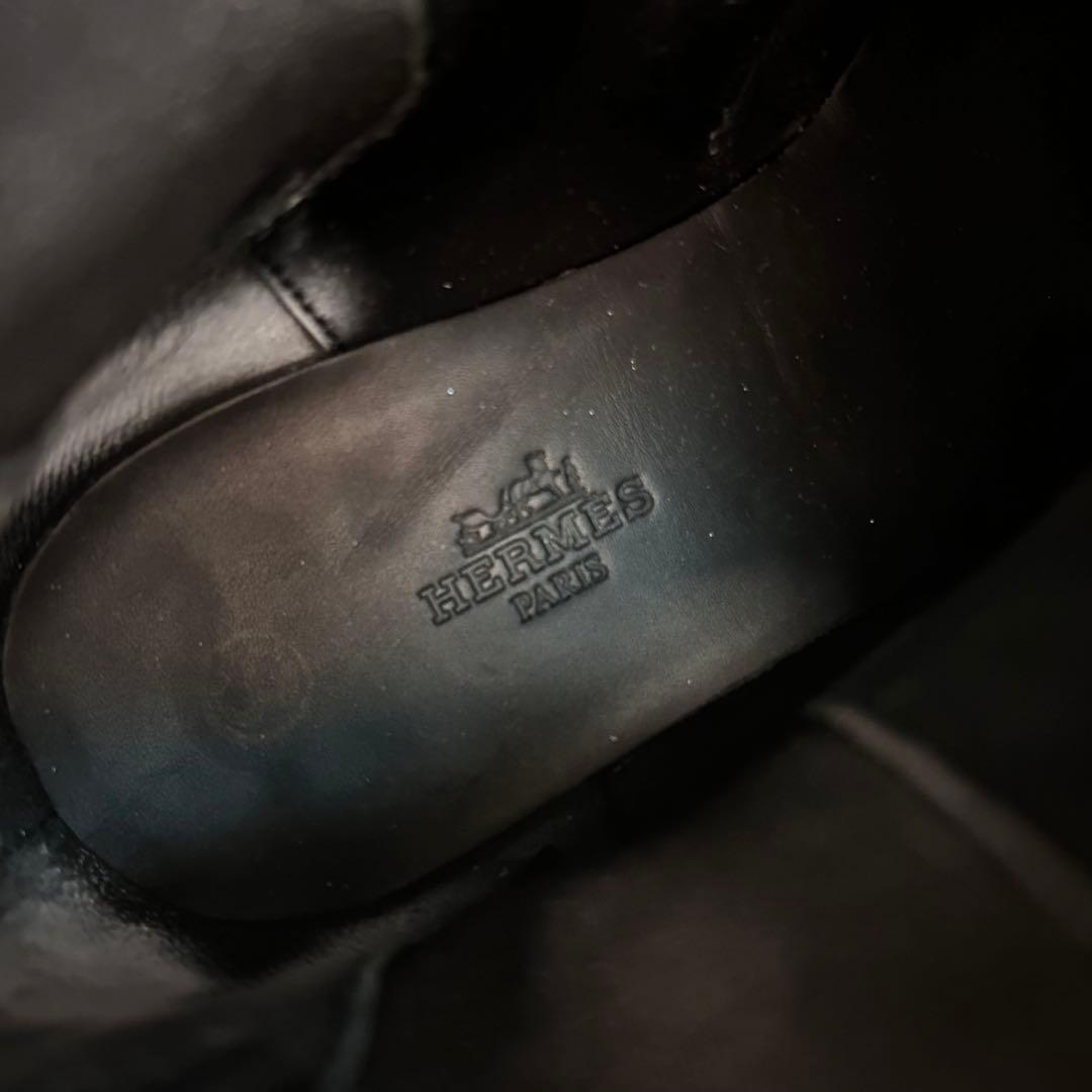 美品　HERMES サイドゴアブーツ　ブラック　ウィングチップ　レザー　保存袋