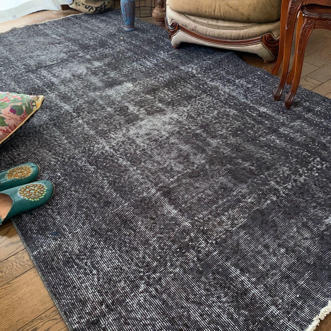 大判　トルコヴィンテージラグ　237×136グレーブラック　オーバーダイ　トルコ