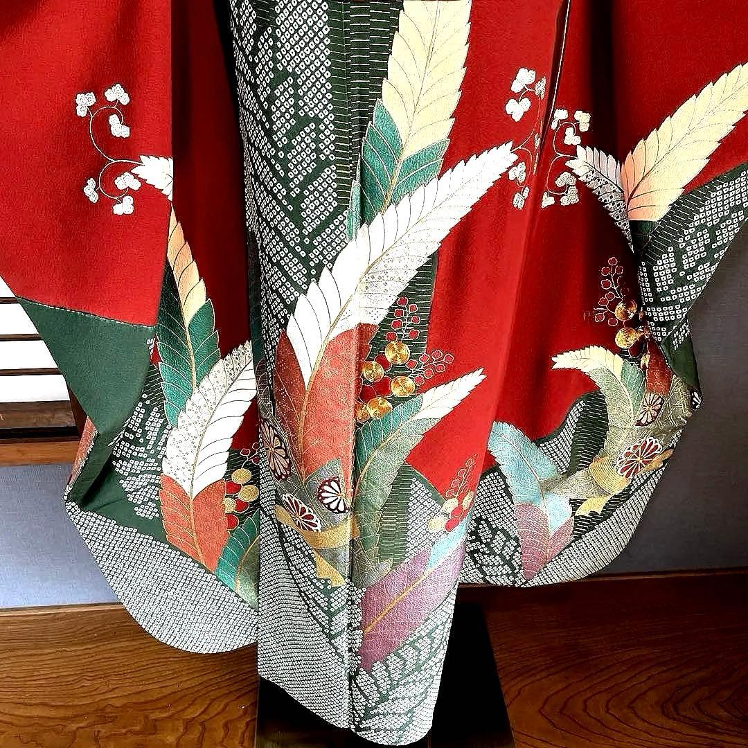 振袖フルセット　高身長　絞り　桐の柄 金彩友禅手刺繍　成人式振袖　振袖　裄丈69
