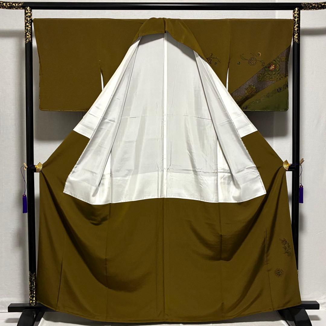 D52 訪問着 汕頭・蘇州刺繍 総刺繍 華文 唐草 正絹 着物 袷 未使用極美品