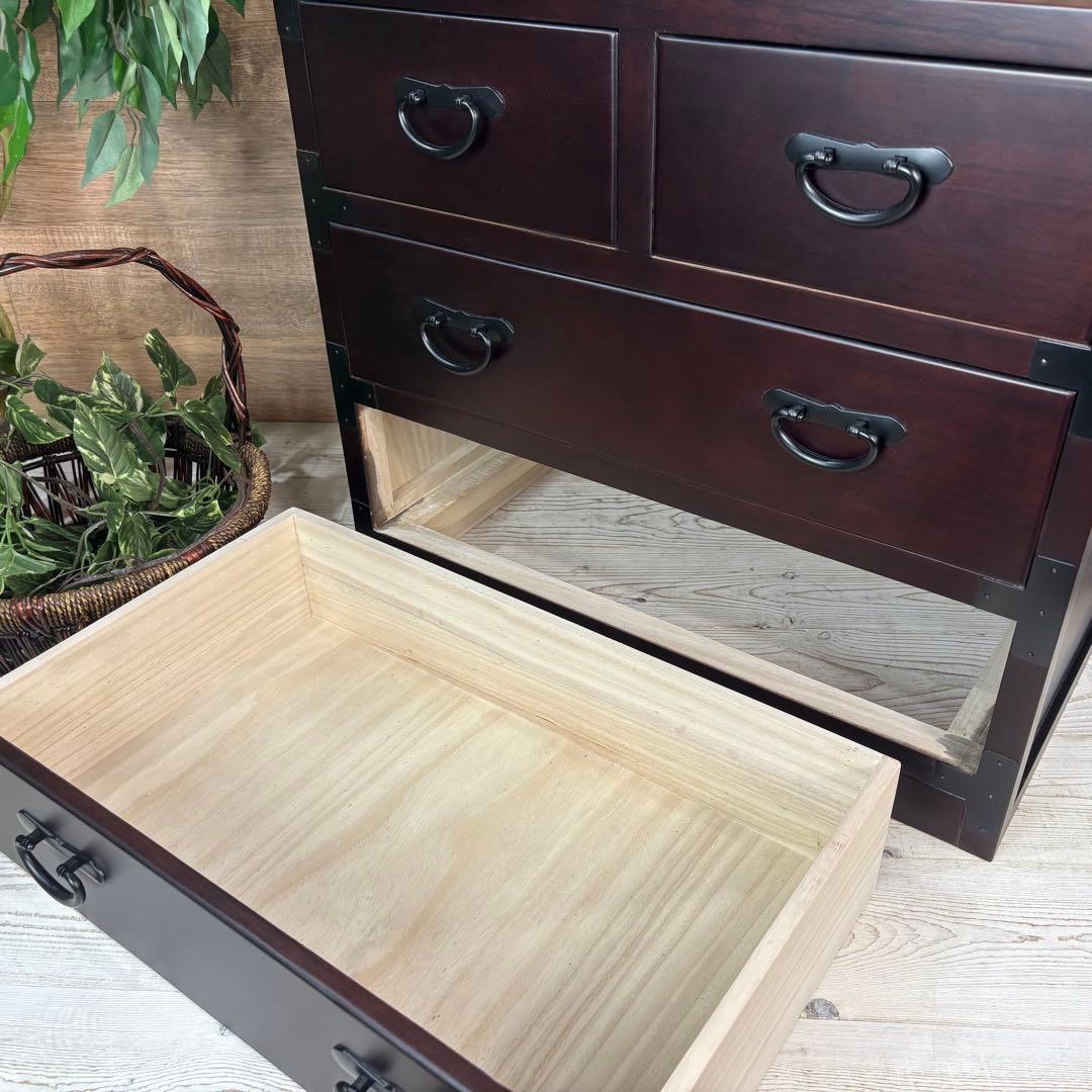 民芸家具和箪笥2点セット（三段四つ引き＋引き戸チェスト）木製桐材無垢和室和風総桐