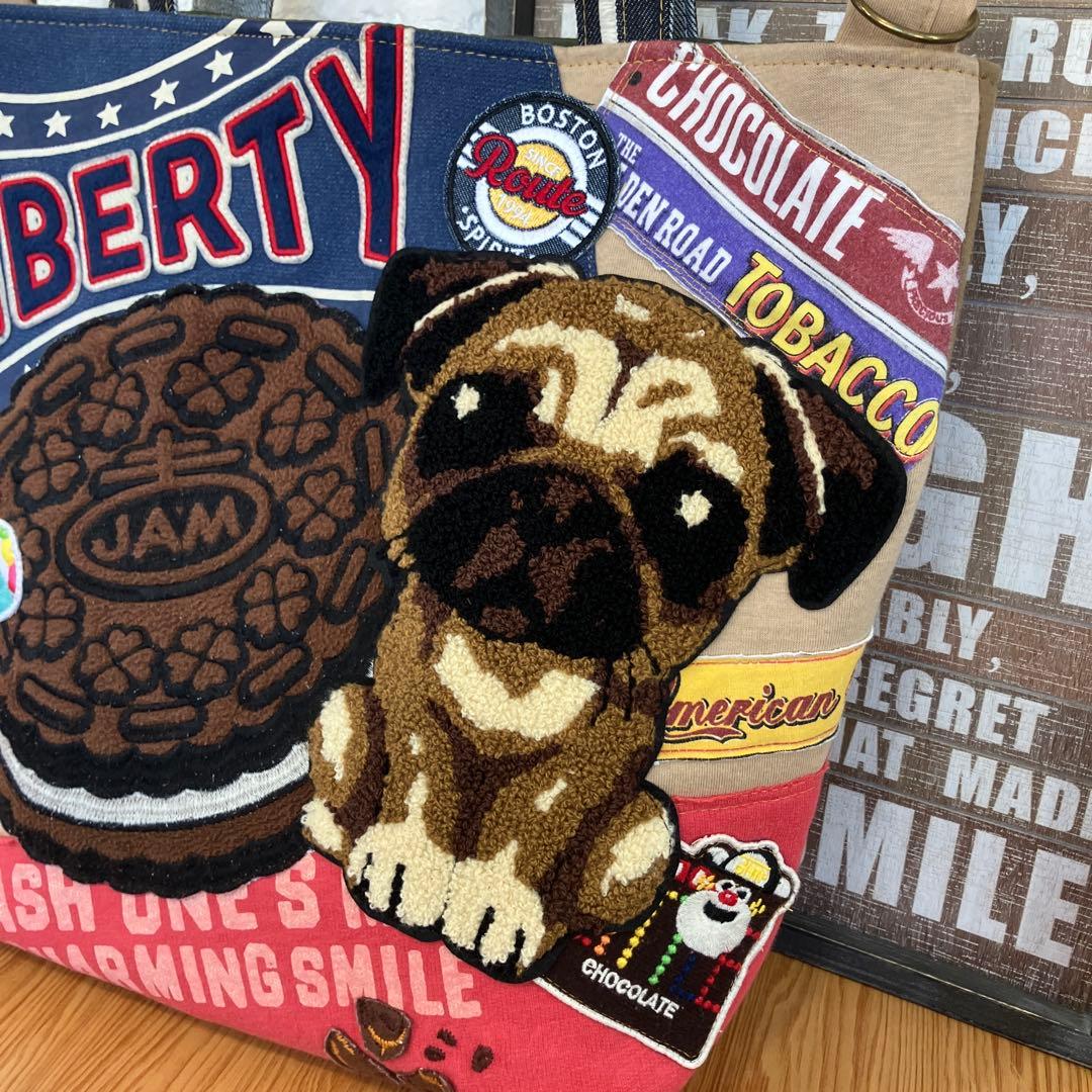 専用です。ハンドメイドバックデニムリメイクパッチワーククッキー＆パグちゃんトート