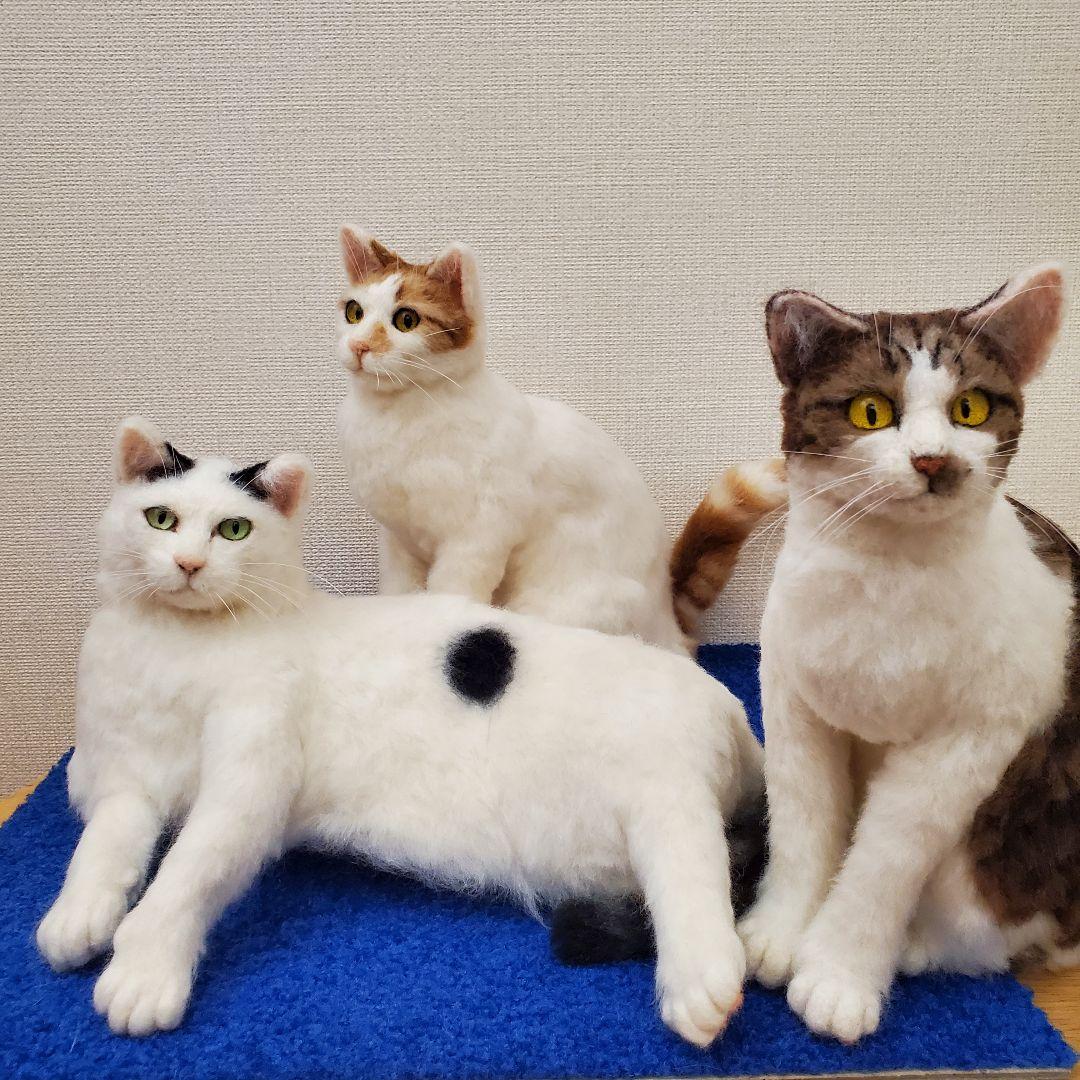 羊毛フェルト猫　 白トビキジ