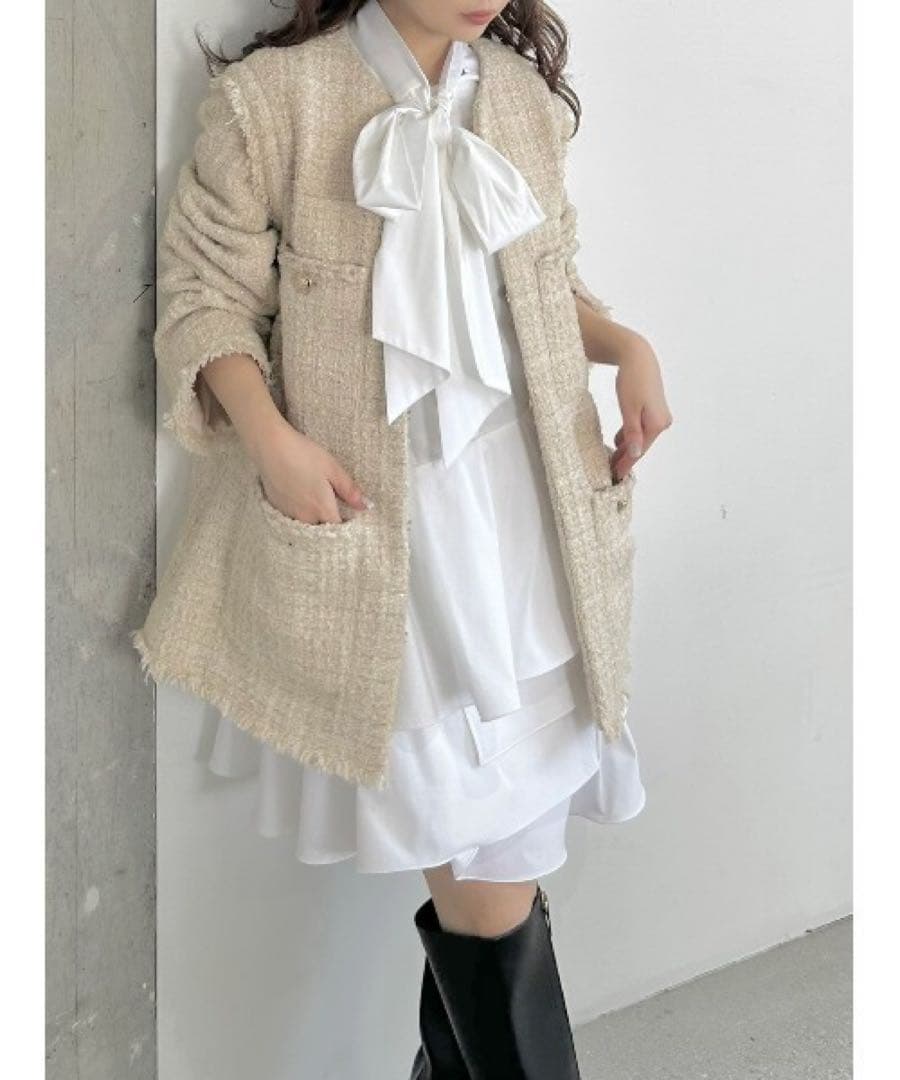 【新品未使用】Fray I.D リボンタイコンビニットチュニック グレー