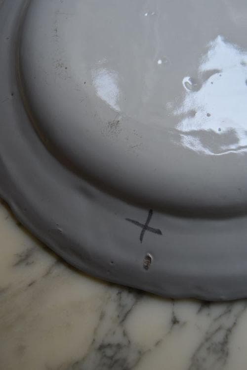 超美品　18/19世紀　ムスティエ　花リム大皿　×印　フランスアンティーク