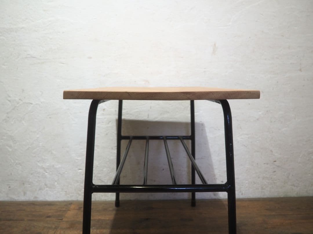 1235 ①古い木と鉄脚のテーブル　デスク　作業台　リメイク　レトロ　ビンテージ