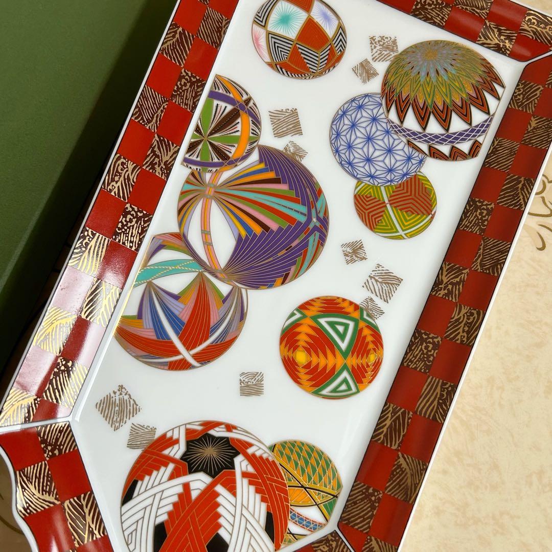 庫山窯　色絵手まり　羽子板皿　大皿　盛皿　飾り皿　金彩古伊万里　正月　金襴手和柄