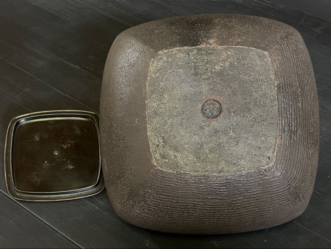 【未使用 美品】『母』千筋渦文 四方形釜 畠 春斎 共箱 栞 炉釜(212あ②)