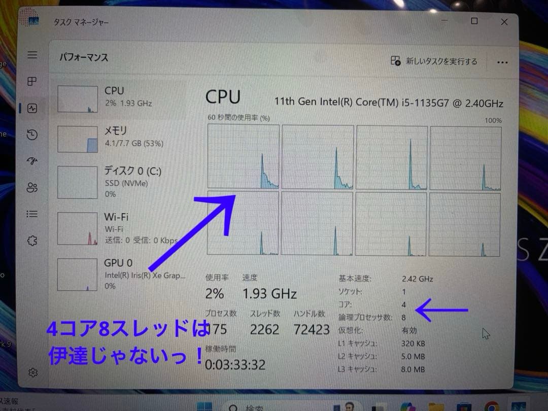 asus zenbook UX325E バッテリーと液晶新品の美品♪♪