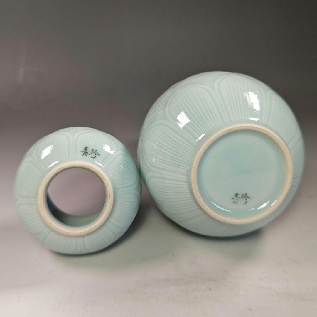 イ748 皆具『韓国 陶芸 粱命煥 青磁 青珍 皆具　共箱』茶道具