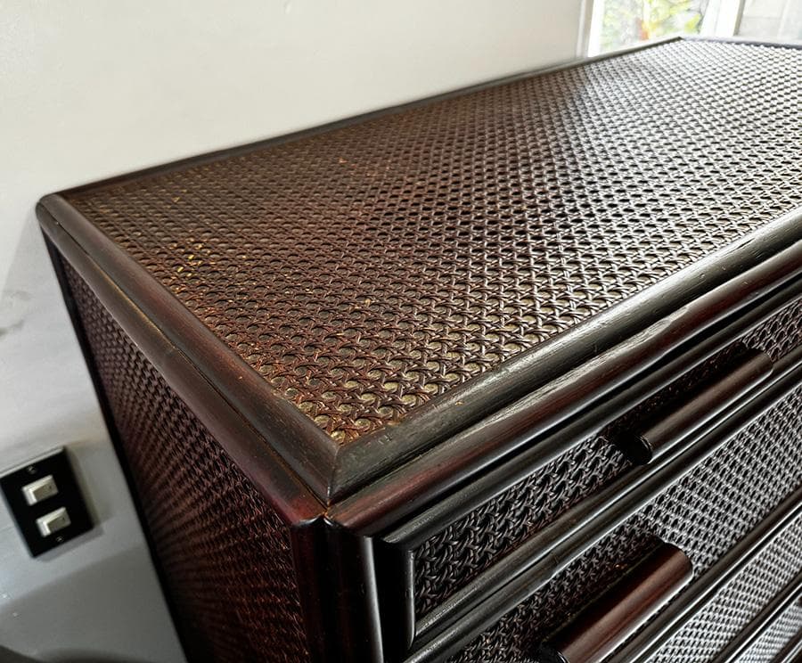 希少 お洒落な 網代引戸箪笥 家具 7段 和モダン アジアン ラタン レトロ