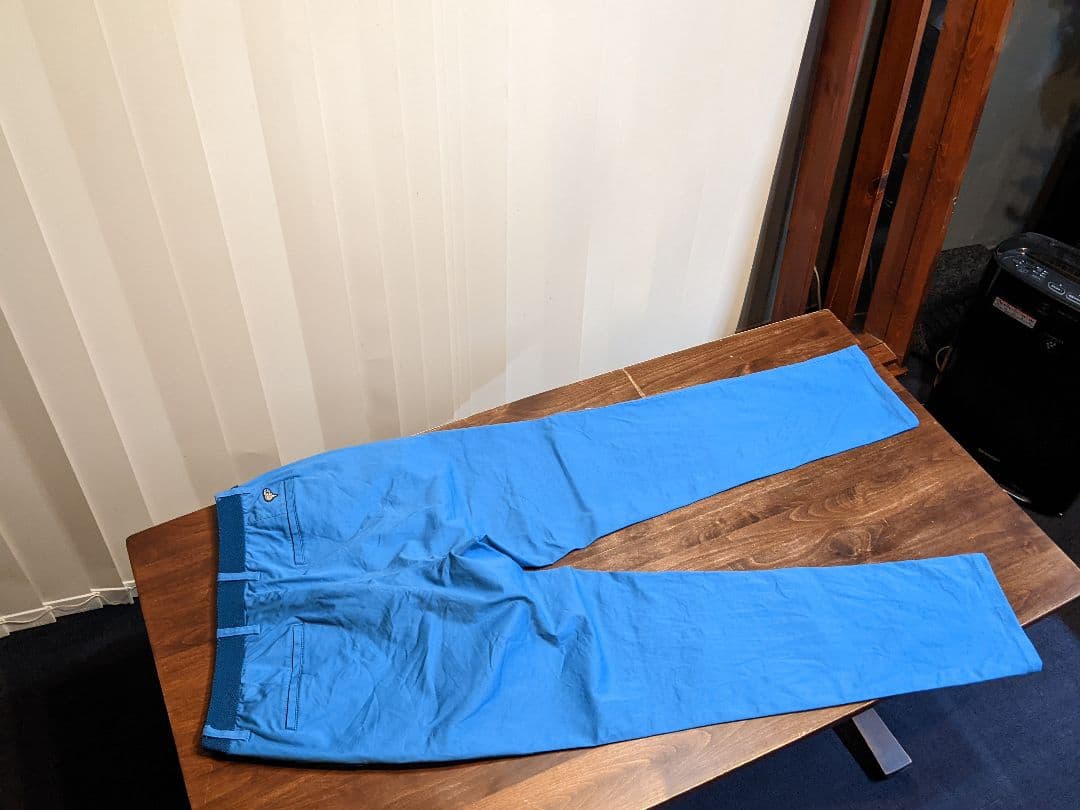 ビームス　ゴルフ　ロングパンツ　ベルトデザイン　ウエストゴム　ストレッチ　青