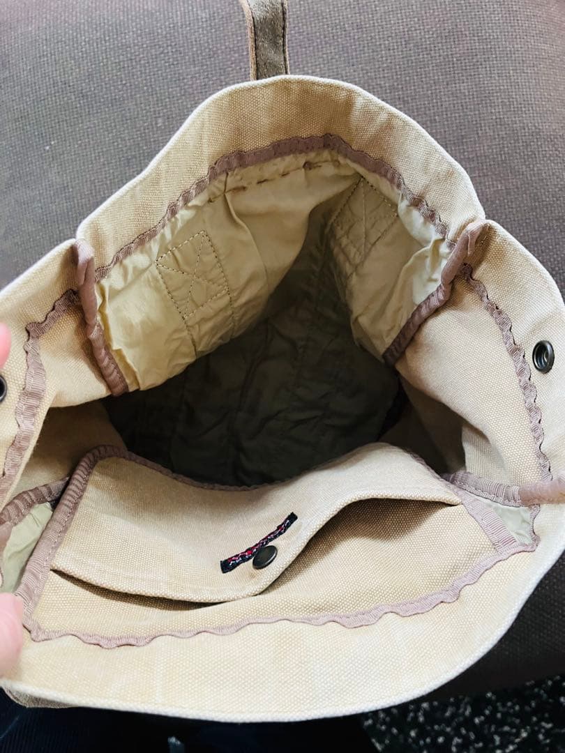 ◆柿渋と山葡萄の装飾 帆布リュック USED ベージュ×ブラウン◆