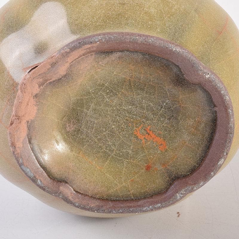 中国　哥窯　青磁　金絲鉄線　氷裂文双耳瓶　C　6910