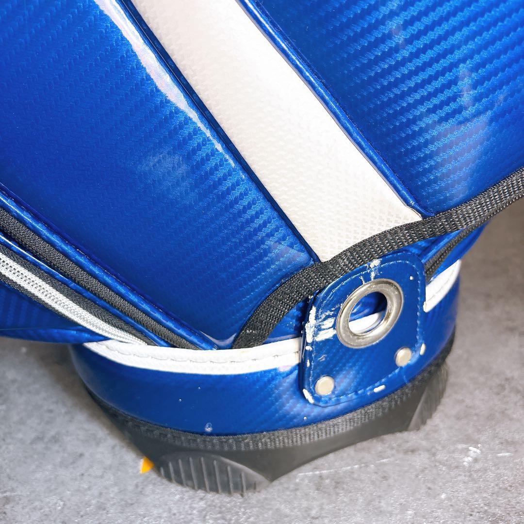 キャディバッグ　9.5型　5部割　ポルシェ　エナメル　カーボン調　ブルーネイビー