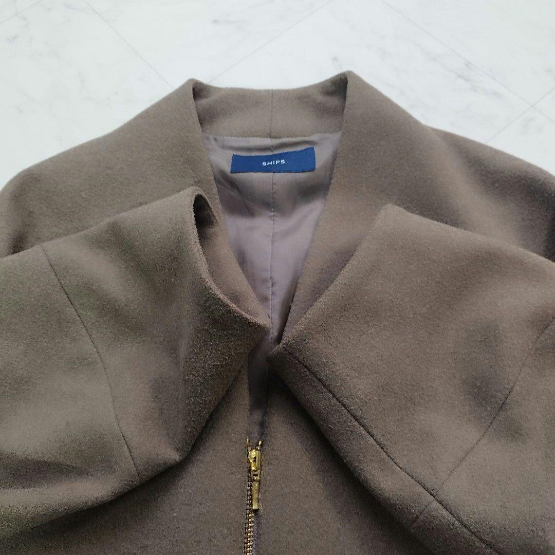 シップス　ウール混　ジップアップブルゾン　ブラウン 洗える