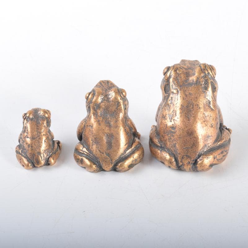 中国　古銅　蛙　紙鎮　置物　3点　N　4218