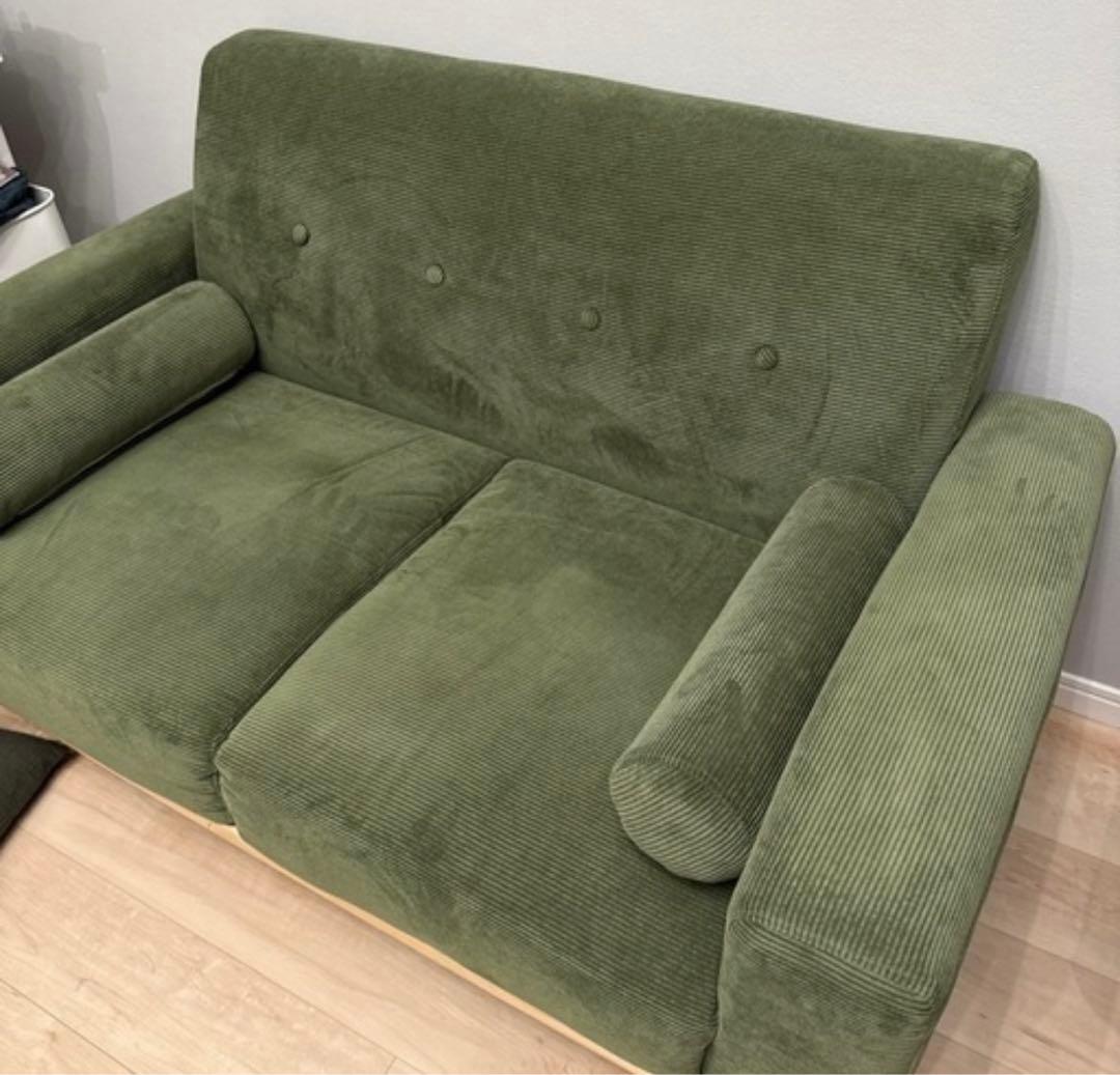 コーデュロイ ソファ 2人掛けダドリー　グリーン　ワイエムワールド