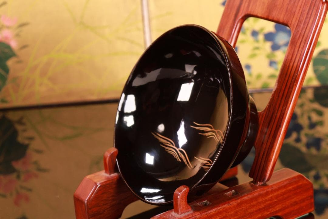 BJ021　時代輪島　雲上富士図金蒔絵　吸物椀　五客　木製　茶道具　懐石　菓子