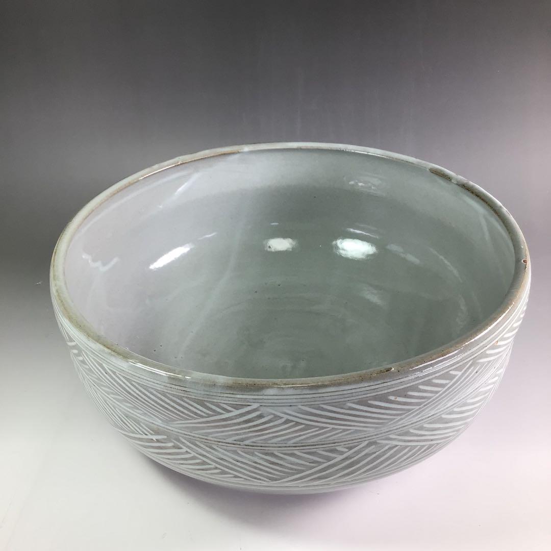 Ｒ２３３　水指　『春永造』『大徳寺　松長剛山　箱書』『彫三島』『平水指』　共箱