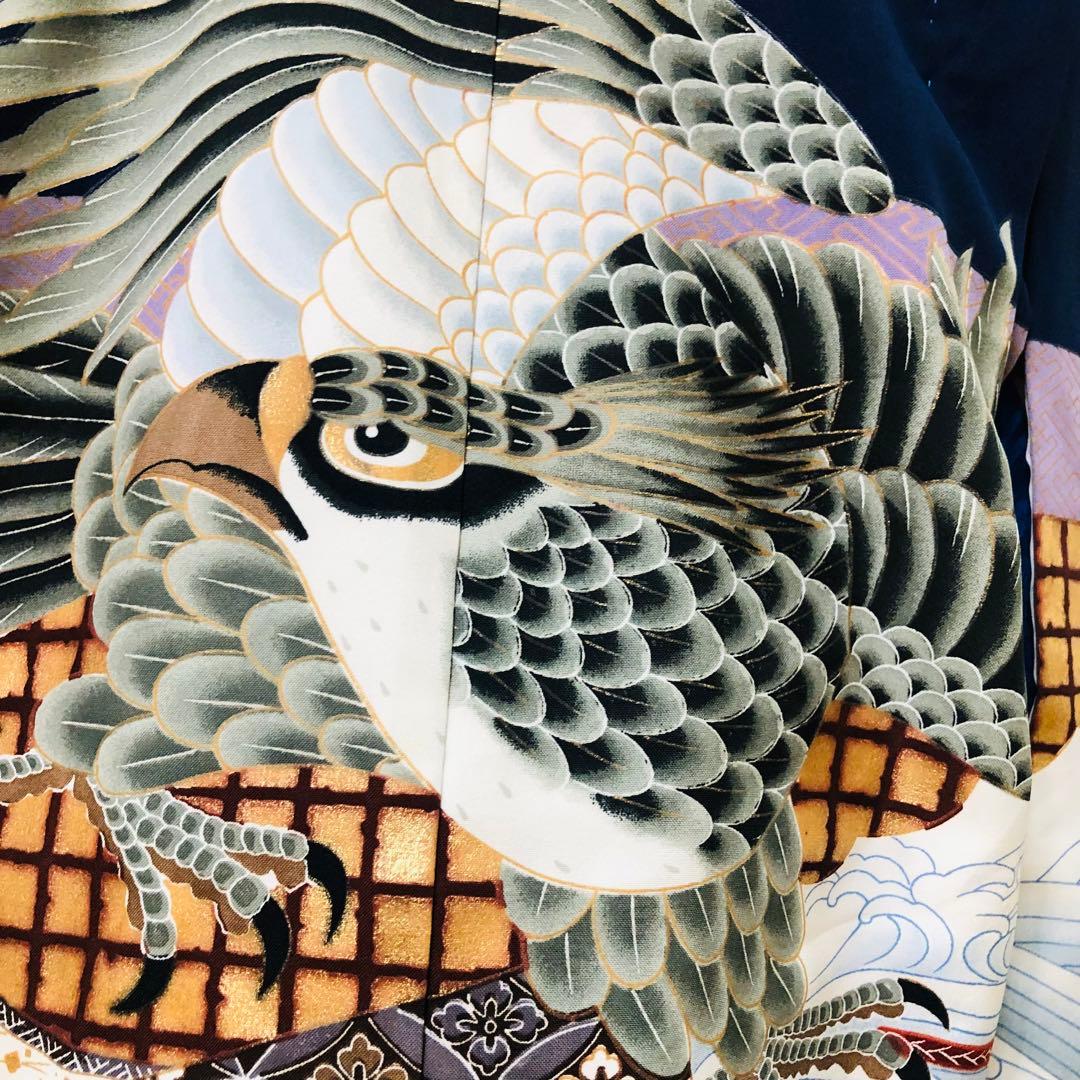 七五三　男の子‼️祝着・羽織・袴セット　鷹扇子波花文金彩⭐︎完全フルセット