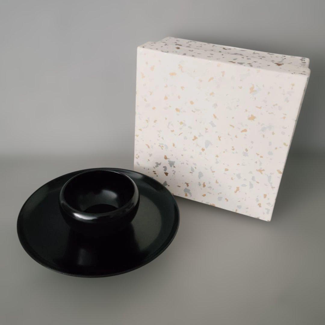 天目茶碗 黒 草山作 木製 天目台セット 黒塗 貴人台 茶道具 紙箱