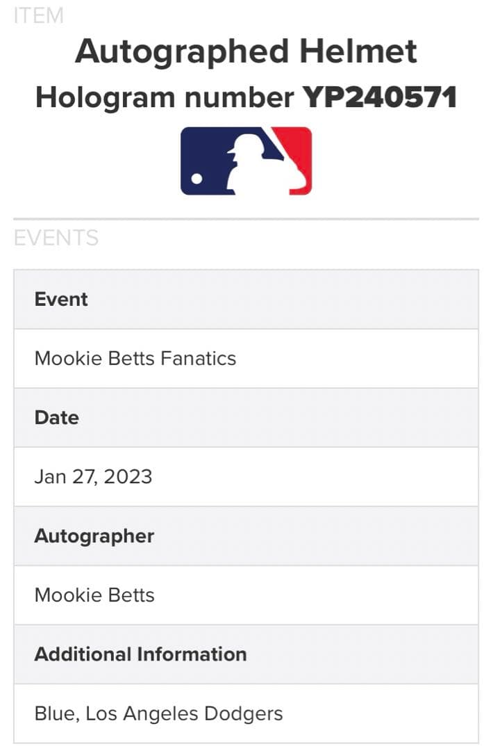 ムーキーベッツ 直筆サイン入り ヘルメット 大谷翔平 所属 MLBドジャース