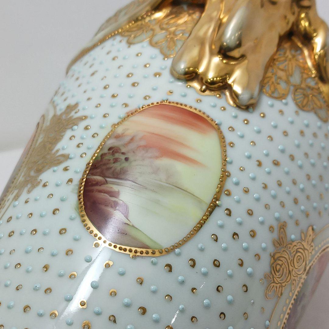 Y3036-3 オールドノリタケ マルキ印 風景文花瓶 輸出向け　L