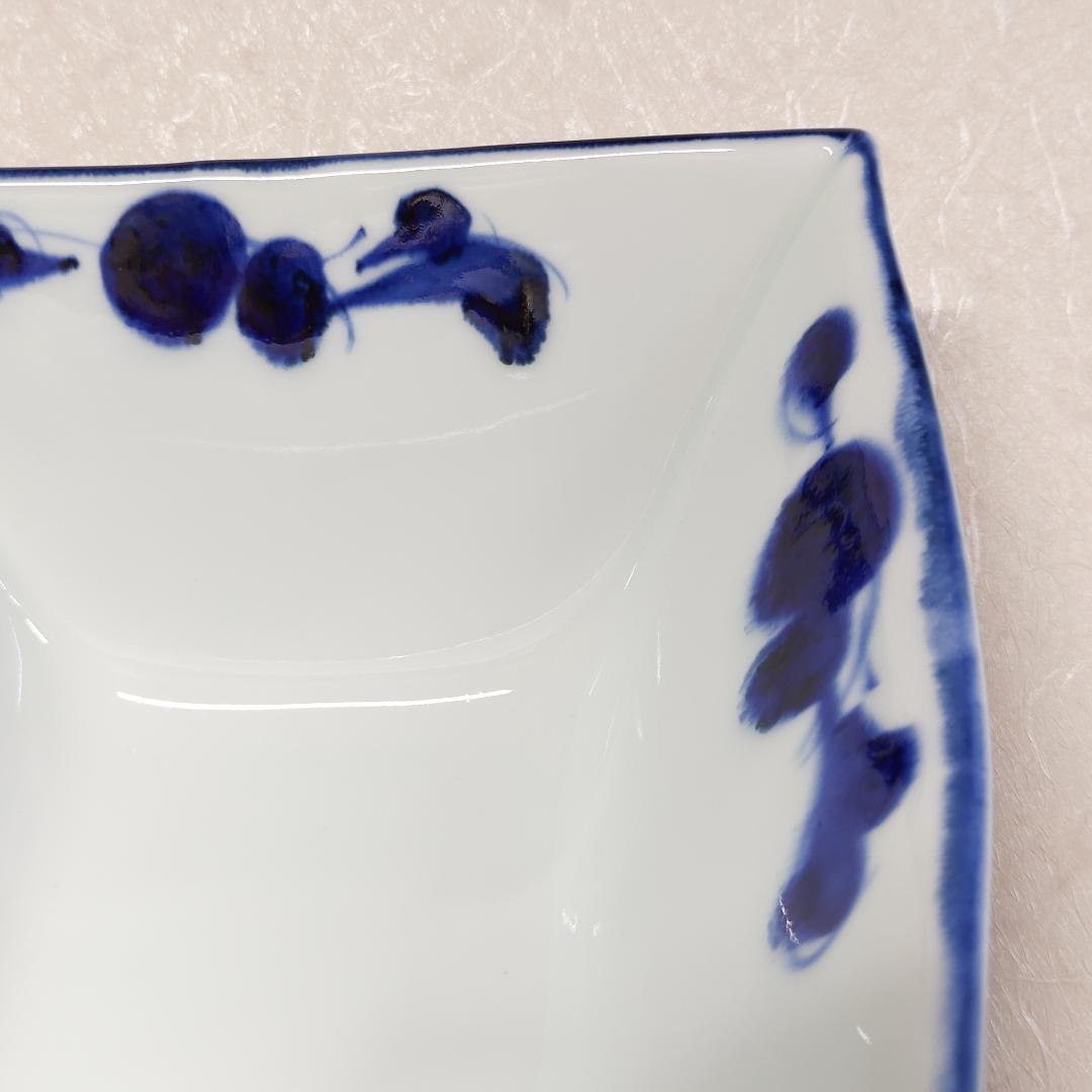 値下げ【新品・未使用】有田焼　古染草花角大鉢　盛鉢