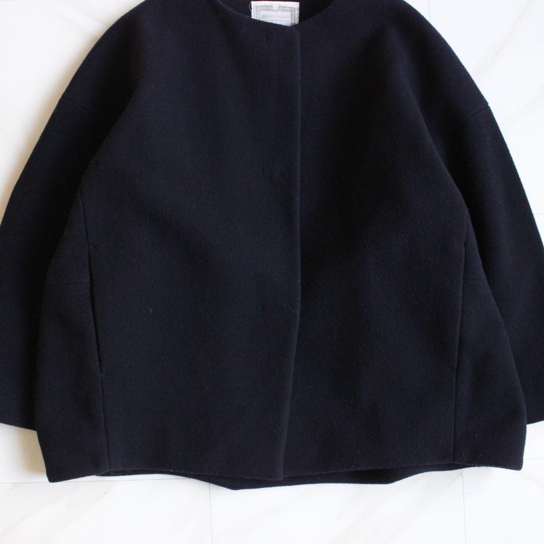 BEADSLEY 後ろぷっくりウールショートコート Fサイズ ネイビー