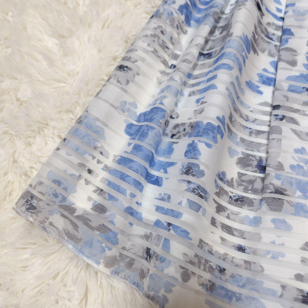 【美品♡人気デザイン】エムズグレイシー　シアーフラワーリボンフレアワンピース　青